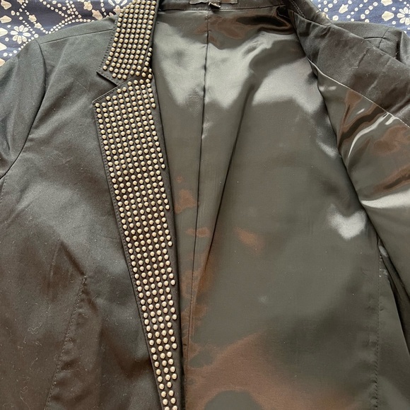 Express Black Blazer with Studded Lapels. 3/4 sleeve, ruched - Picture 7 of 7